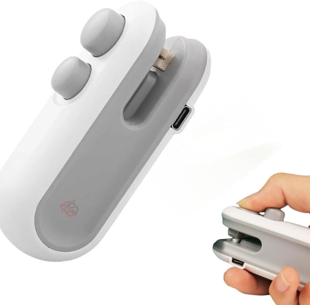 Mini Seladora de Embalagens USB 2 em 1 Recarregável – Sela e Corta com Praticidade