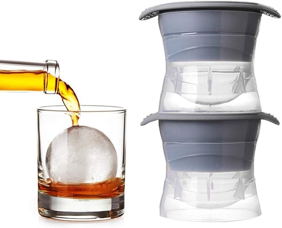 Moldes de Gelo Esfera com Tampa de Silicone - 2 Unidades | Bolas de Gelo para Drinks