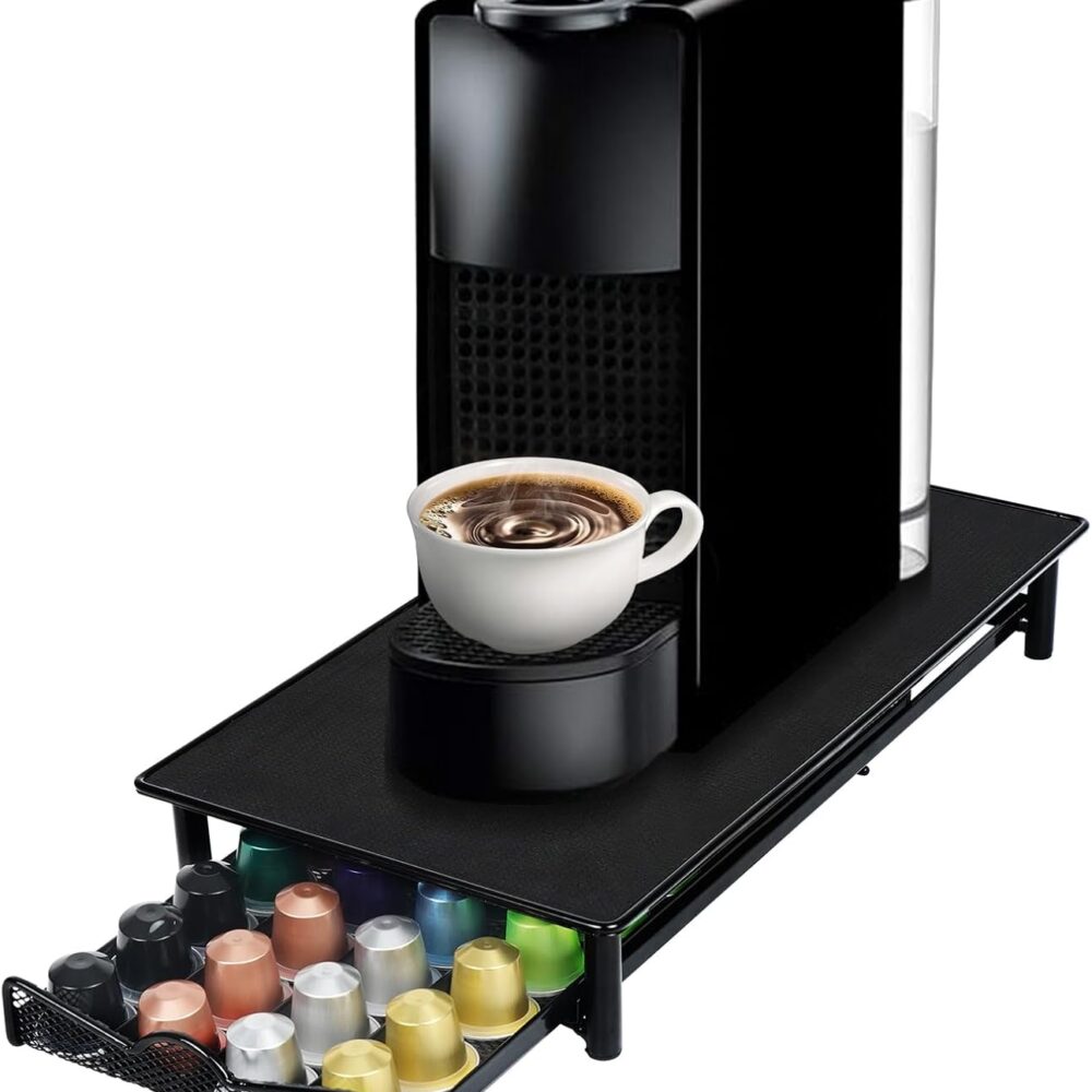 Porta Cápsulas Nespresso Preto com Suporte e Gaveta - 40 Cápsulas