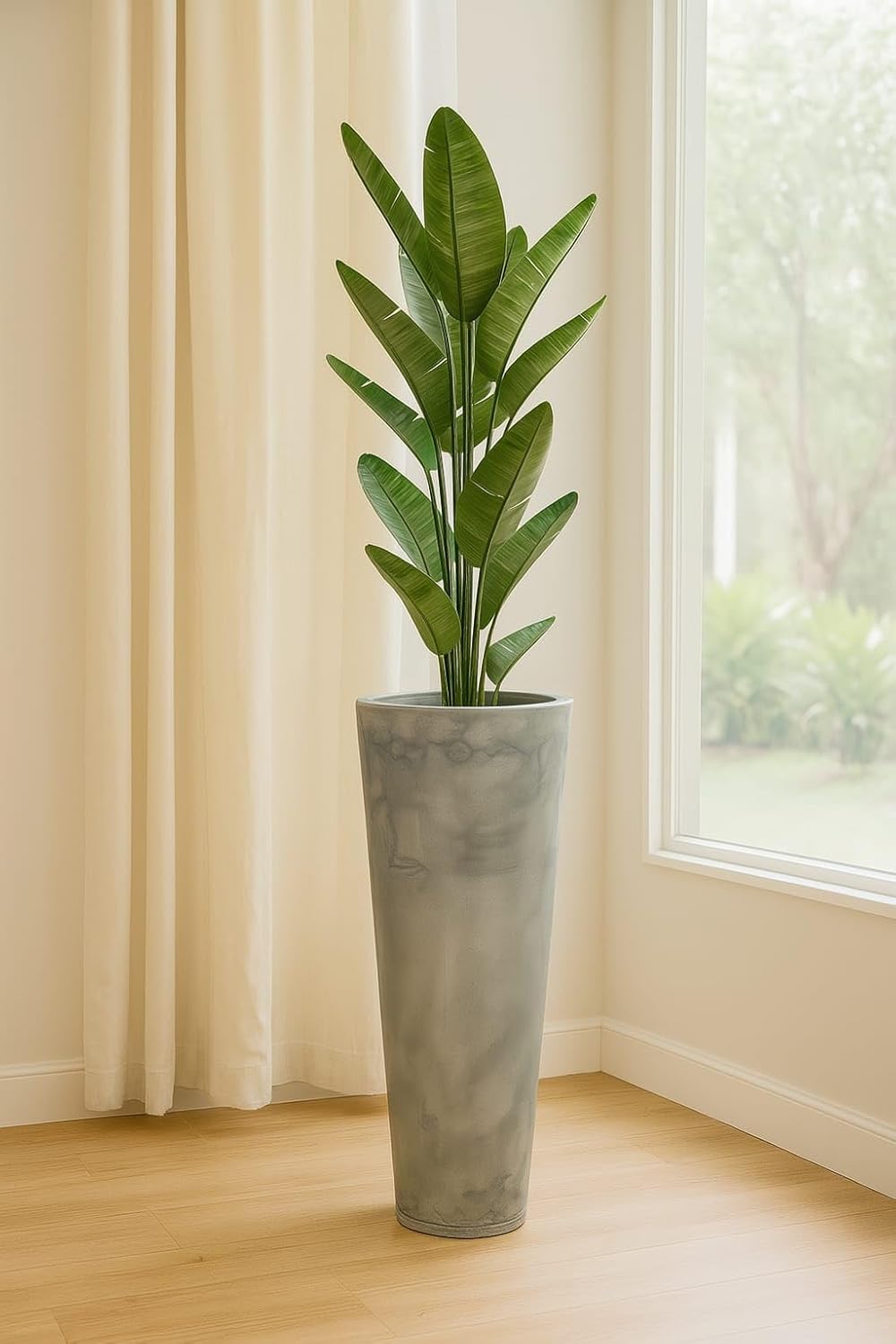 Vaso Alto para Plantas Efeito Marmorizado Luxo Decoração Casa e Jardim (Cinza)