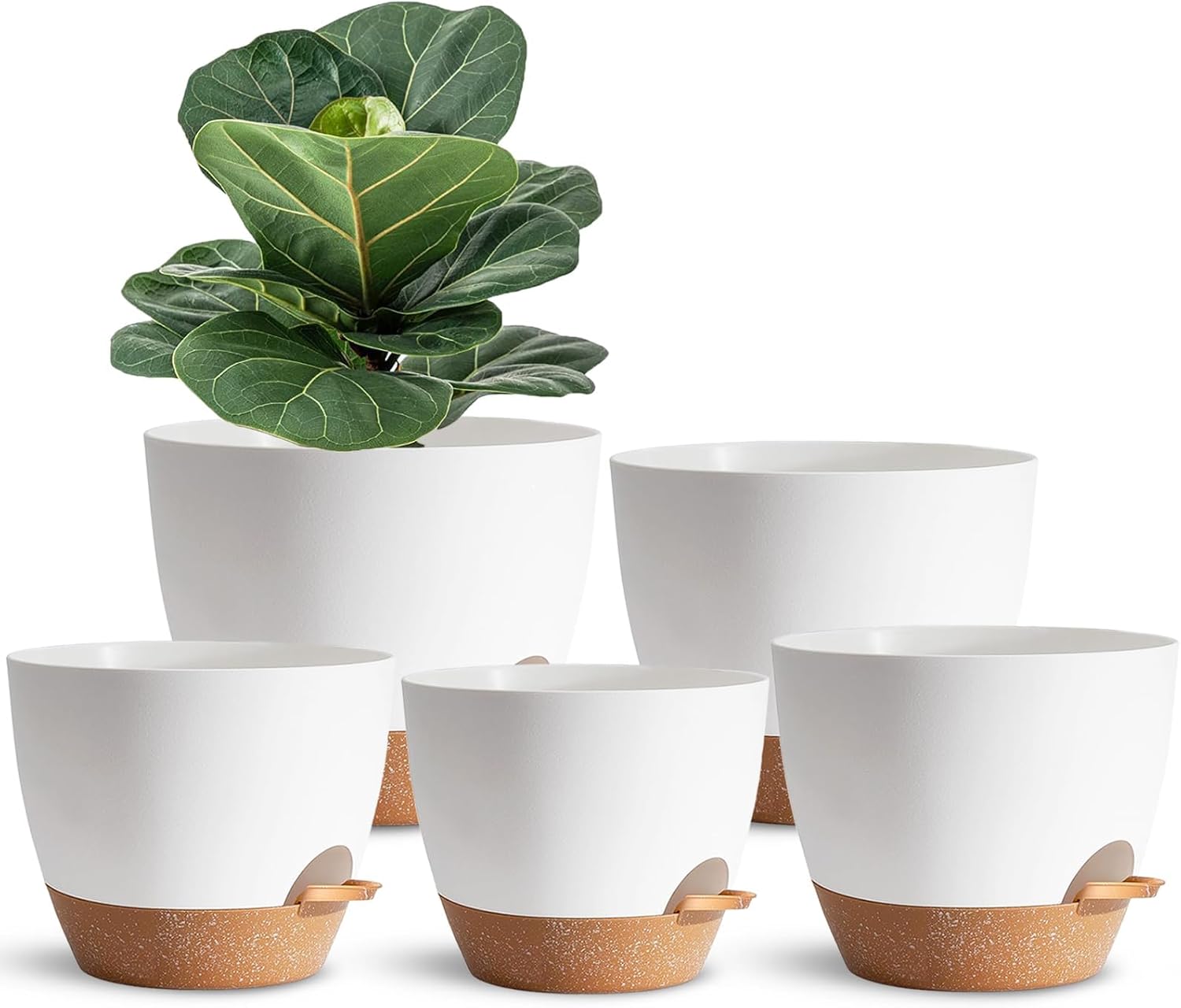 Pacote com 5 vasos de plantas autoirrigáveis para pessoas preguiçosas, 19 cm, plantador de plástico branco para todas as plantas domésticas, suculentas, violetas africanas, flores e cactos