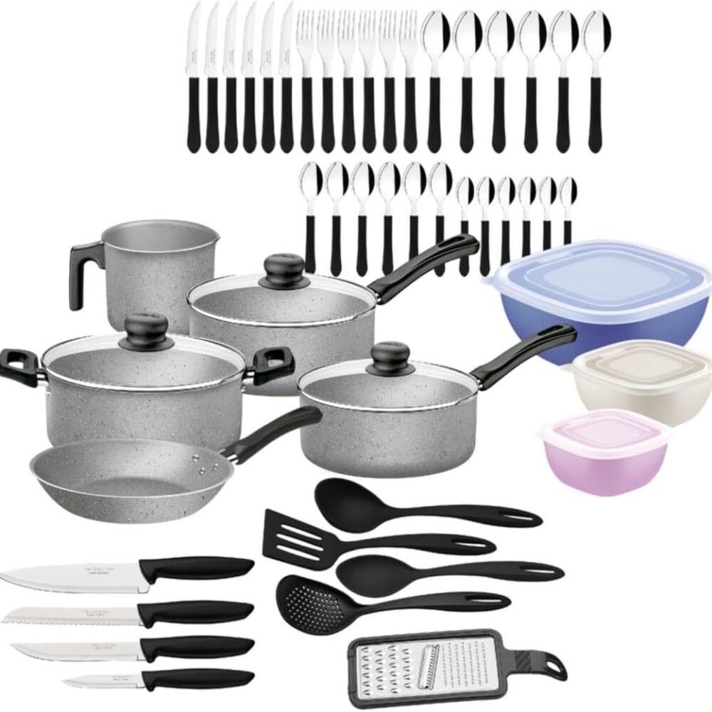Kit Tramontina 47 peças cozinha: análise sobre durabilidade e funcionalidade no preparo de alimentos.