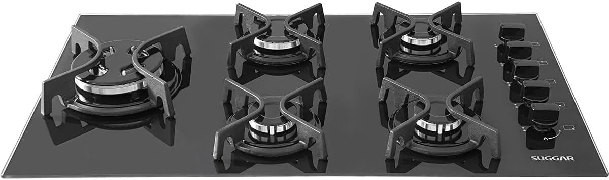 Análise prática do fogão de vidro preto 5 queimadores esmaltados: detalhes e desempenho.