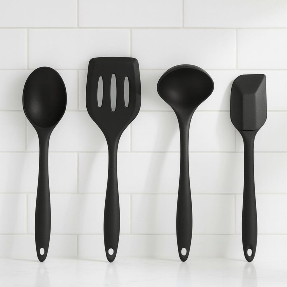 Kit de Utensílios de Cozinha em Silicone Preto: Análise prática para o uso diário.