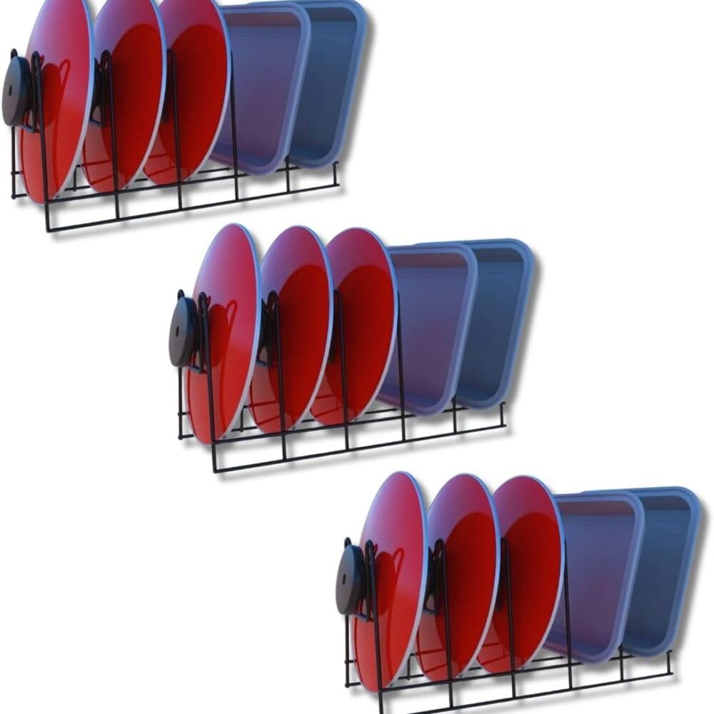 Análise prática de kit com 3 suportes para tampas de panela: durabilidade e facilidade de uso.