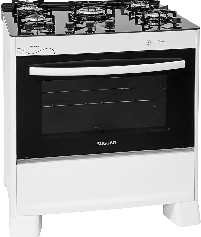 Análise prática da mesa de vidro Sugar Fogão Neo 5 bocas branca.
